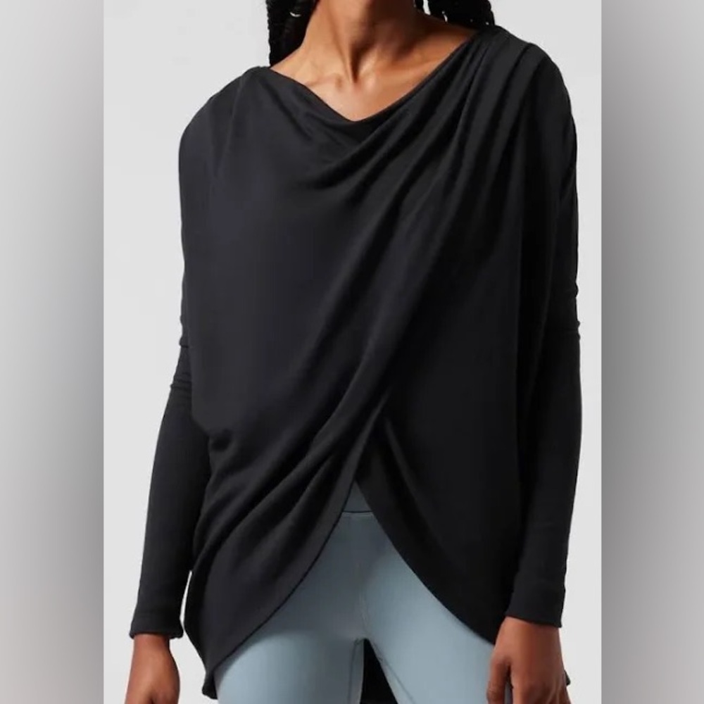 Athleta Purana Black Crosd Over Drape Hoodie